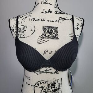 NWT H&M black textured ribbed bikini top adjustable strap minimalist neutral got